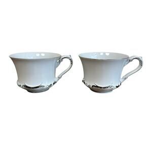 Vintage Harmony House Starlight Fine China Platinum Edges Coffee Cups Set Of 2
